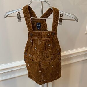 GAP Kids Brown Corduroy Overalls with Floral Accents